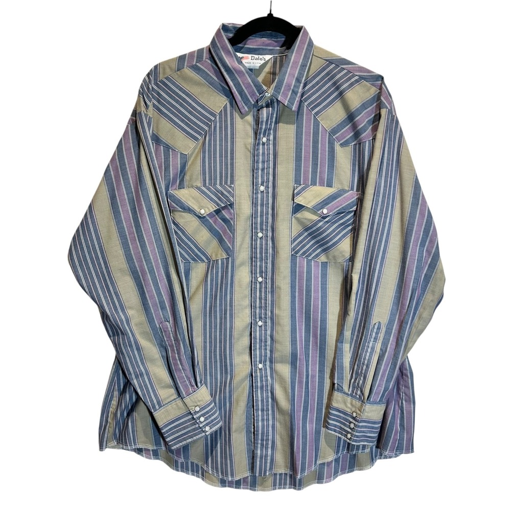 Vintage Dale's Western Shirt Men XL Stripe Cotton Pearl Snap Cowboy‎ Rodeo